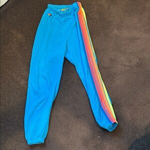 Aviator Nation 5 Stripe Sweatpants. Aqua Blue